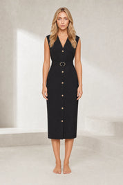 Robe midi col V ceinturée | Lounelle Paris