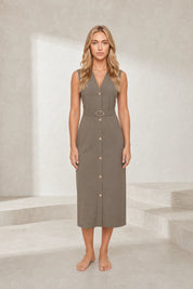 Robe midi col V ceinturée | Lounelle Paris