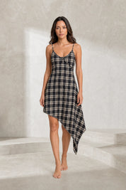 Robe noire à carreaux asymétrique | Lounelle Paris
