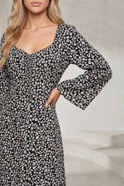 Robe noire à fleurs dos ouvert | Lounelle Paris