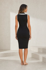 Robe noire col contrasté fendue | Lounelle Paris