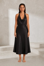 Robe noire col licou satinée | Lounelle Paris