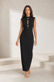 Robe noire col montant sans manches | Lounelle Paris
