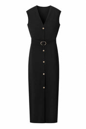 Robe noire col V ceinturée | Lounelle Paris
