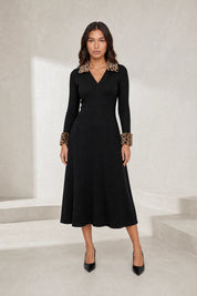 Robe noire col V léopard | Lounelle Paris