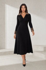 Robe noire col V léopard | Lounelle Paris