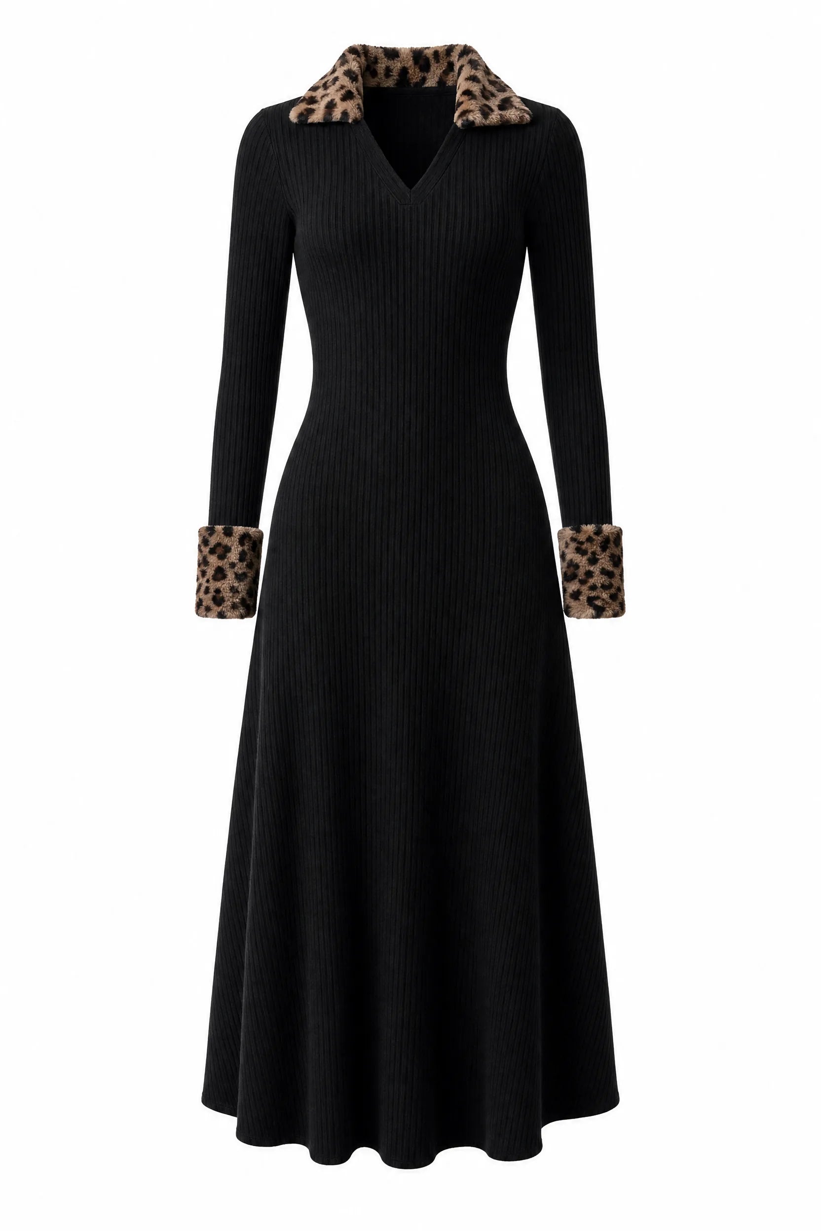 Robe noire col V léopard | Lounelle Paris