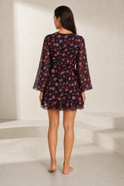 Robe noire fleurie décolleté en V | Lounelle Paris