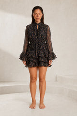 Robe noire imprimée à volants