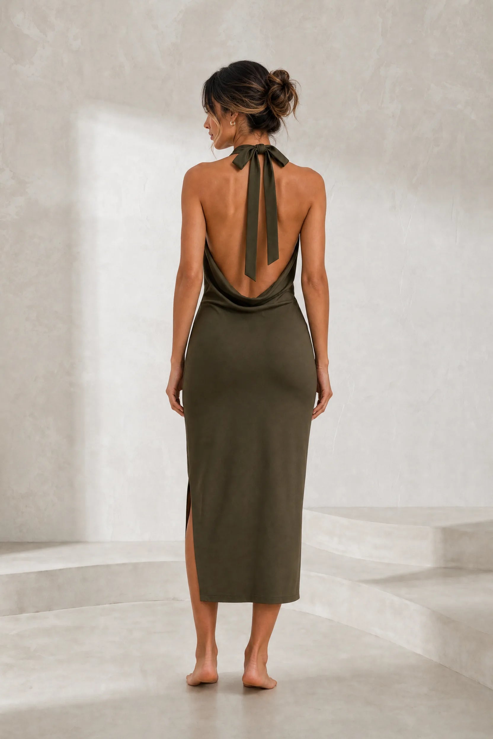 Robe olive col licou dos nu | Lounelle Paris