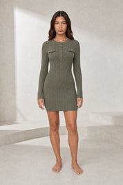 Robe pull vert armée côtelée moulante | Lounelle Paris