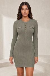 Robe pull vert armée côtelée moulante | Lounelle Paris