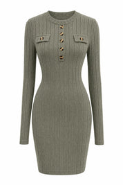 Robe pull vert armée côtelée moulante | Lounelle Paris