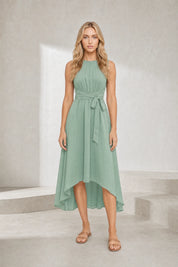 Robe vert menthe asymétrique sans manches | Lounelle Paris