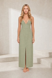 Robe verte longue dos nu | Lounelle Paris