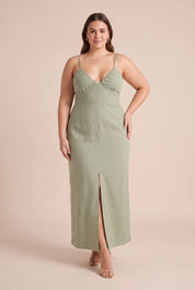 Robe verte longue dos nu | Porté sur une silhouette plus ronde | Lounelle Paris