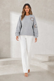 Sweat gris ajouré à perles | Lounelle Paris
