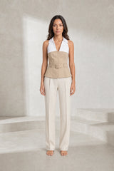 Top albicocca con collo bicolore