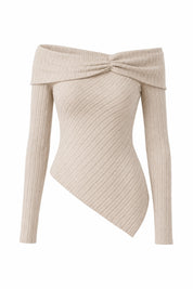 Top beige épaules dénudées asymétrique | Lounelle Paris