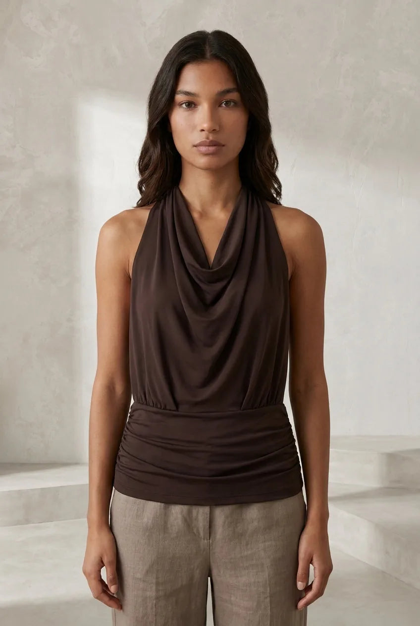 Top marron col licou dos nu | Lounelle Paris