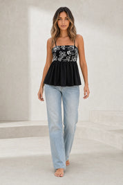 Top noir encolure carrée dos smocké | Lounelle Paris