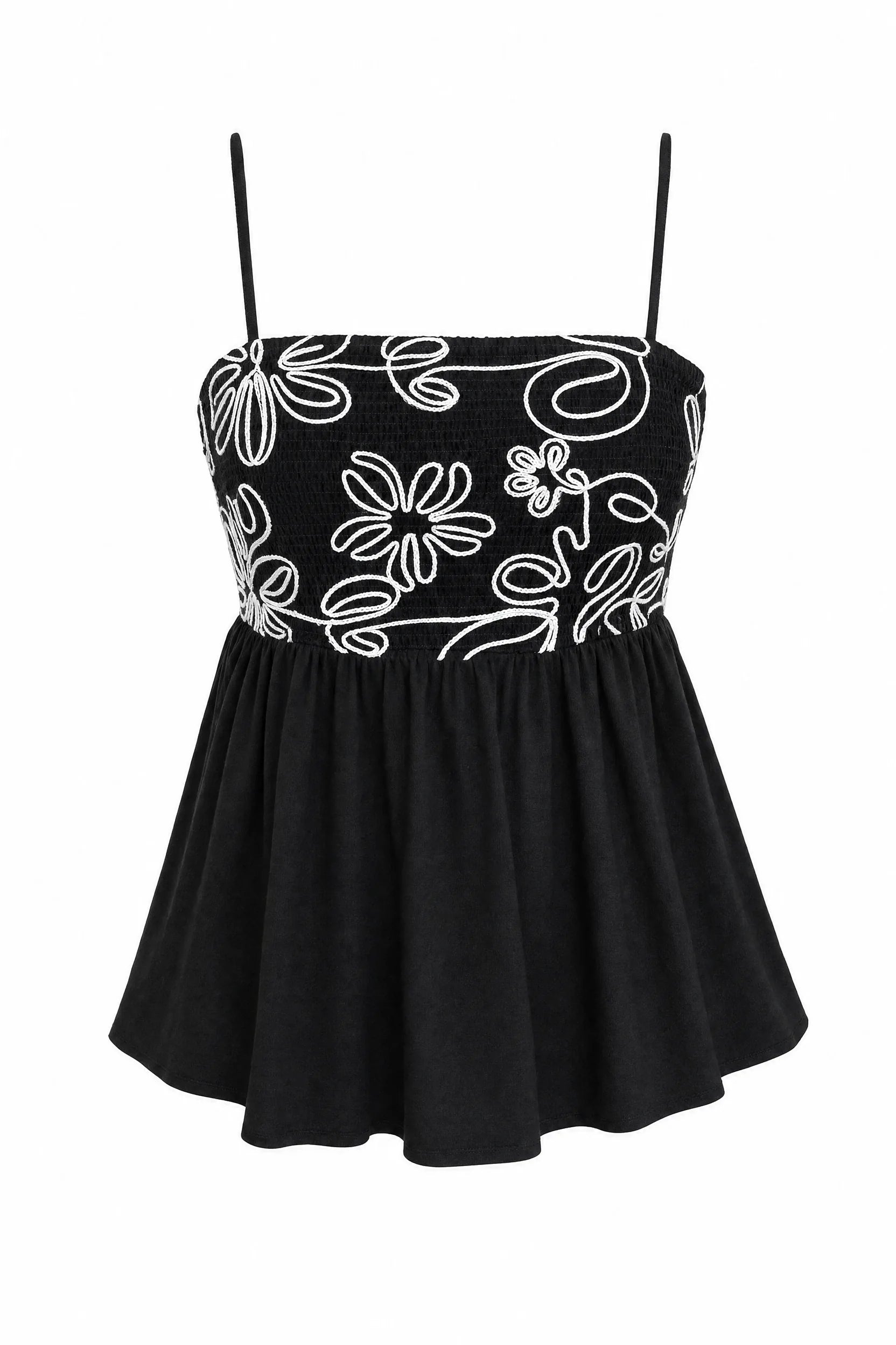 Top noir encolure carrée dos smocké | Lounelle Paris