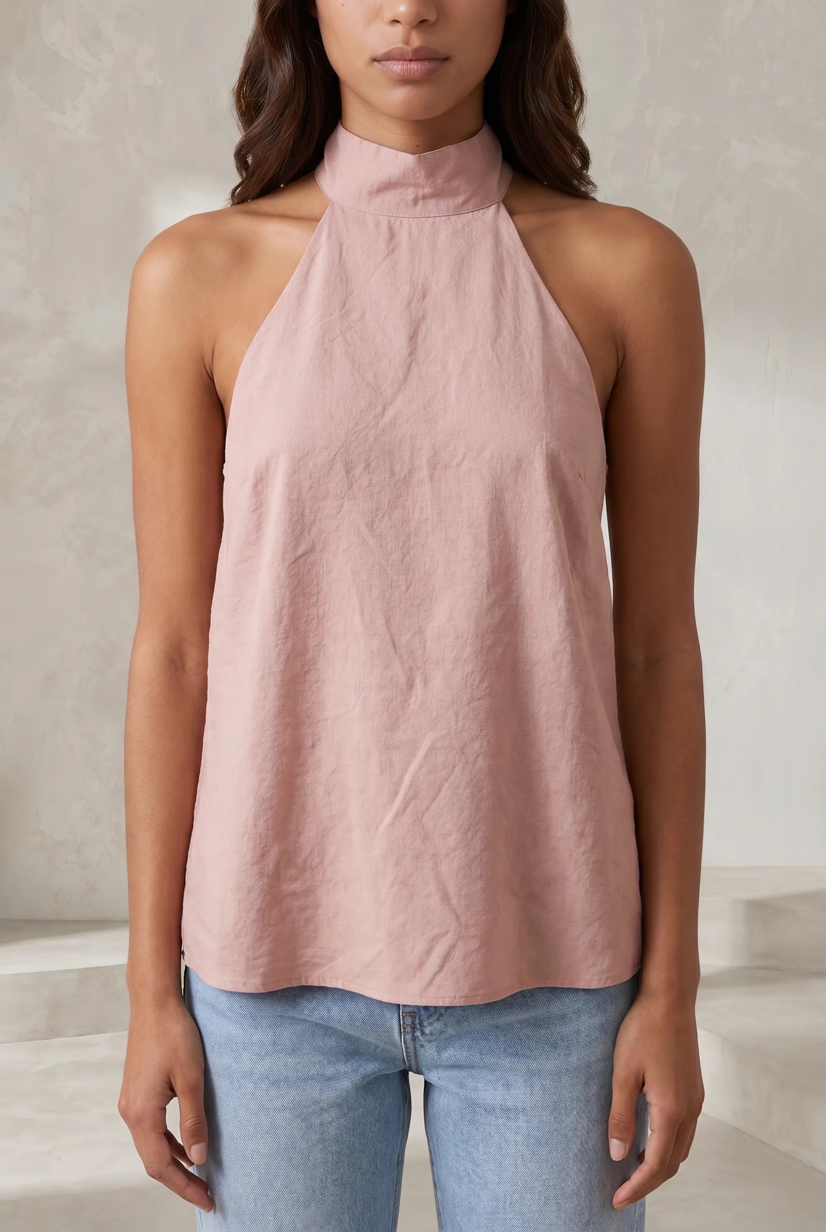 Top rose poudré col halter dos nu | Lounelle Paris