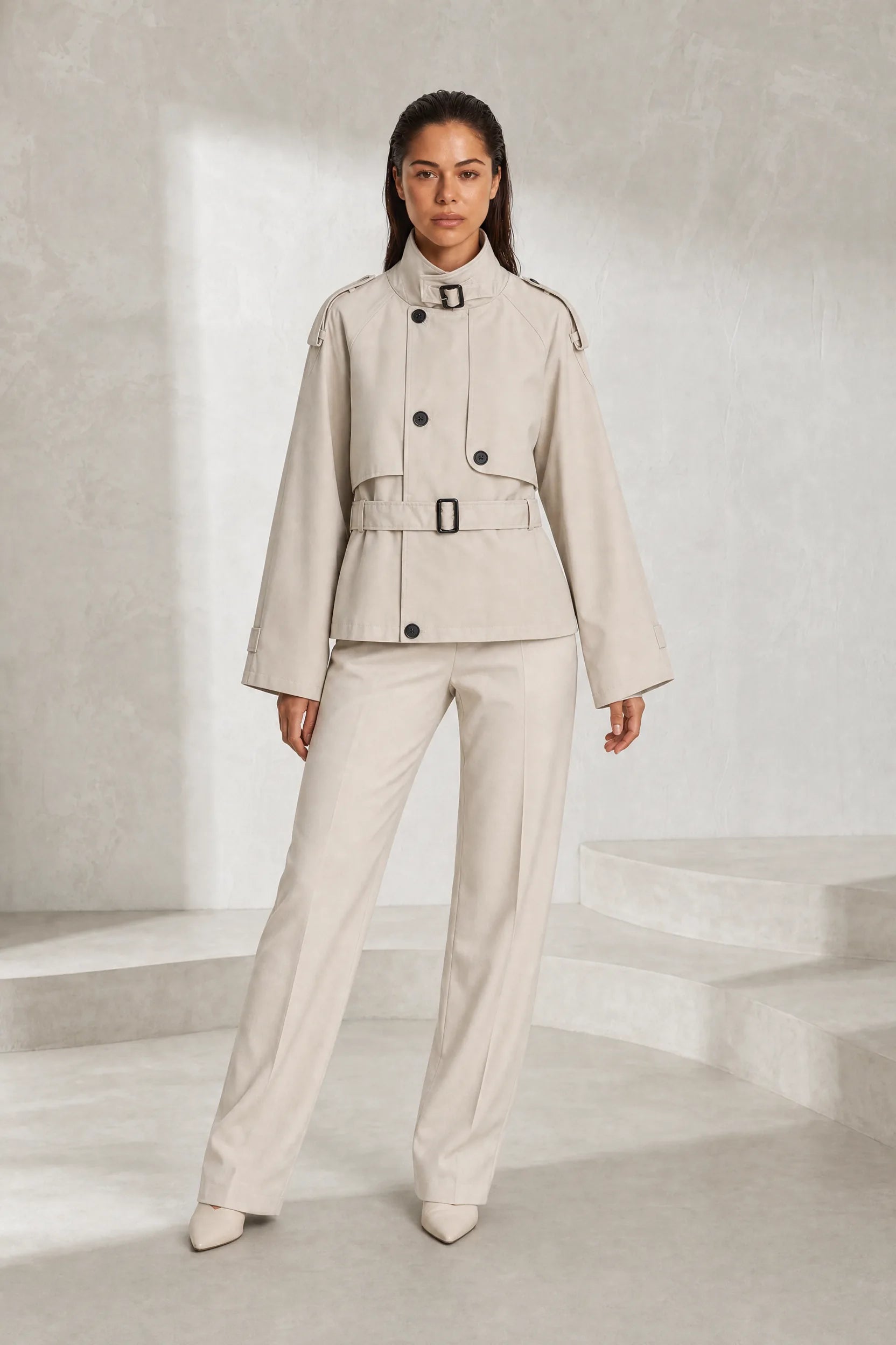 Trench Écru court ceinturé | Lounelle Paris