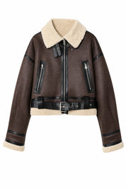 Veste courte effet moutonné à ceinture | Lounelle Paris