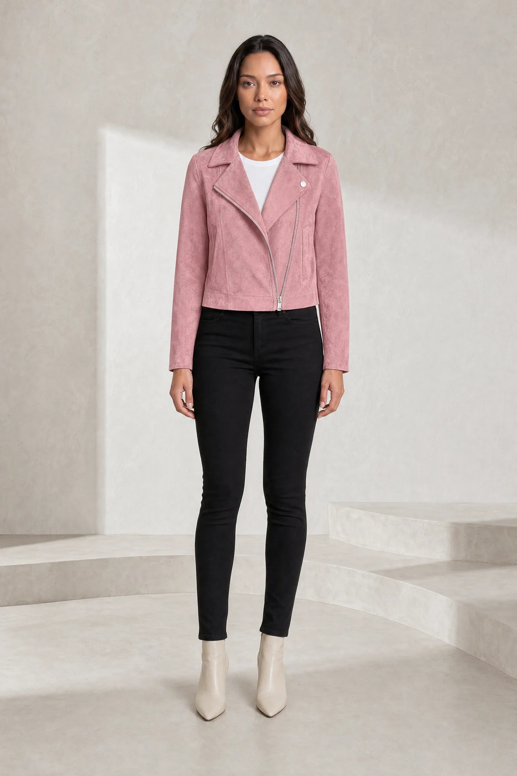 Veste courte suédine zip asymétrique | Lounelle Paris