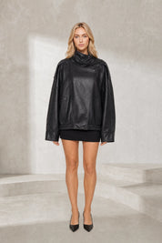 Veste en cuir ample col montant | Lounelle Paris