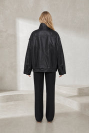 Veste en cuir ample col montant | Lounelle Paris