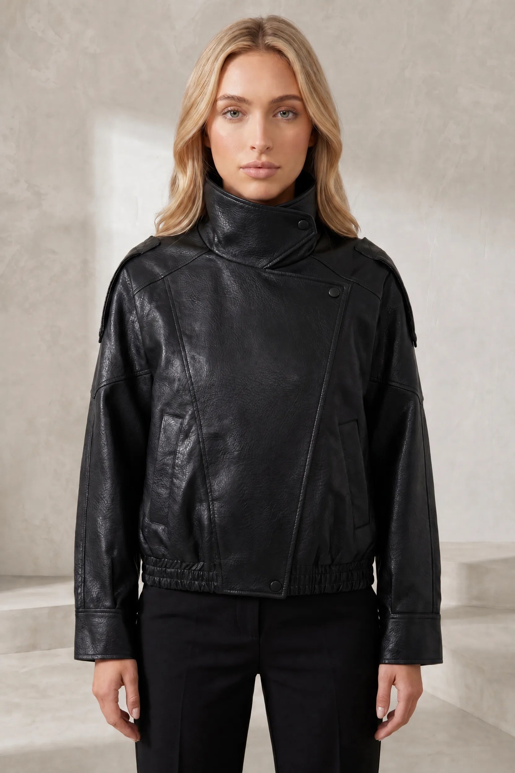 Veste en cuir ample col montant | Lounelle Paris
