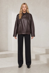Veste en cuir ample col montant