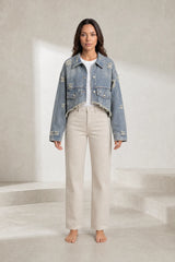 Veste en jean bleu délavé courte