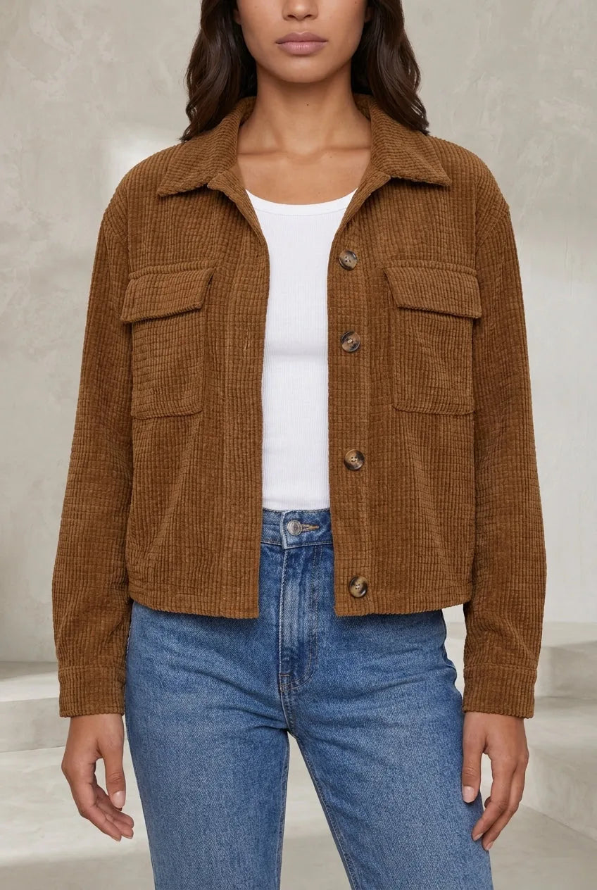 Veste marron courte en velours côtelé | Lounelle Paris