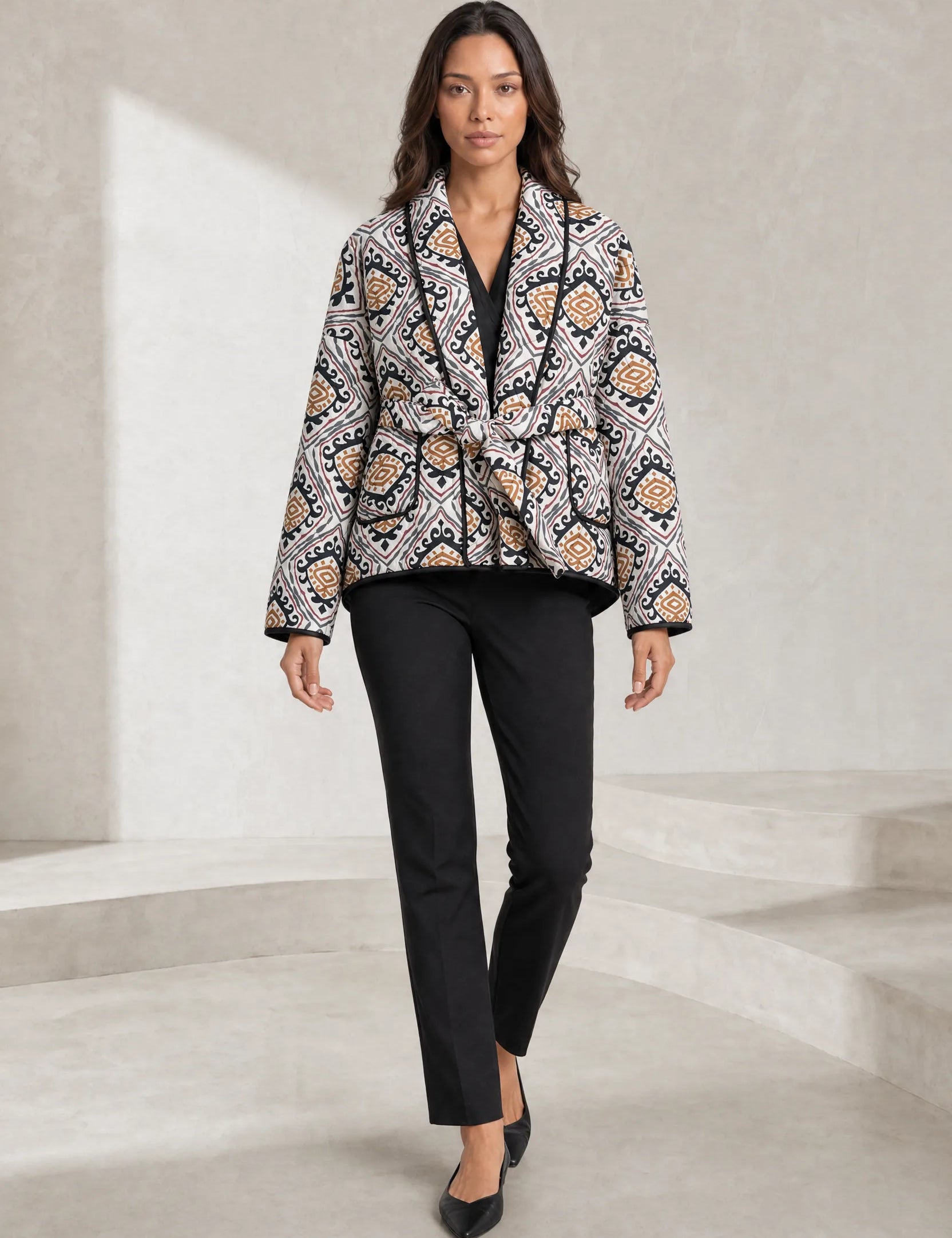 Veste matelassée à imprimé col châle | Lounelle Paris