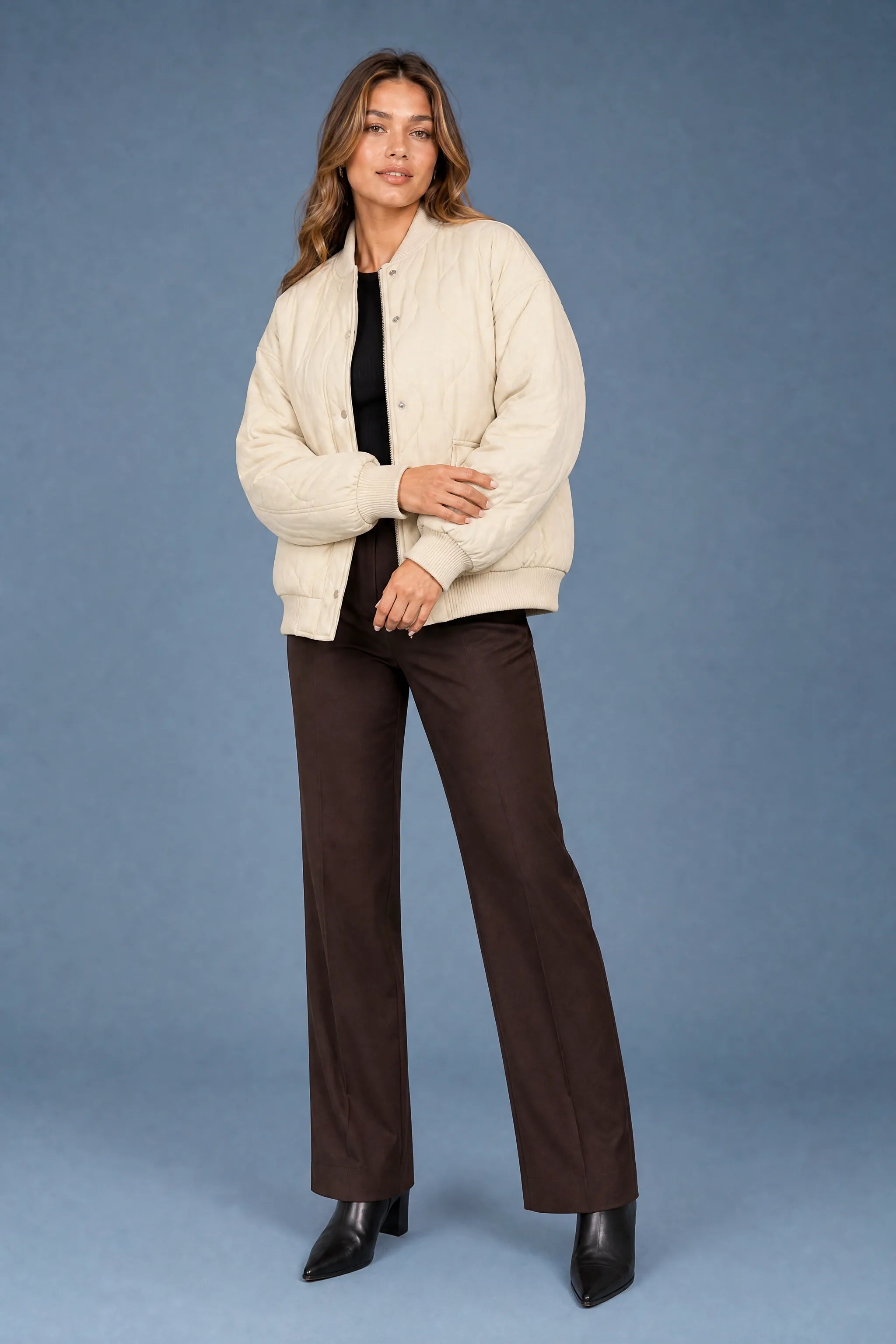 Veste matelassée ample col montant | Variante Beige | Lounelle Paris