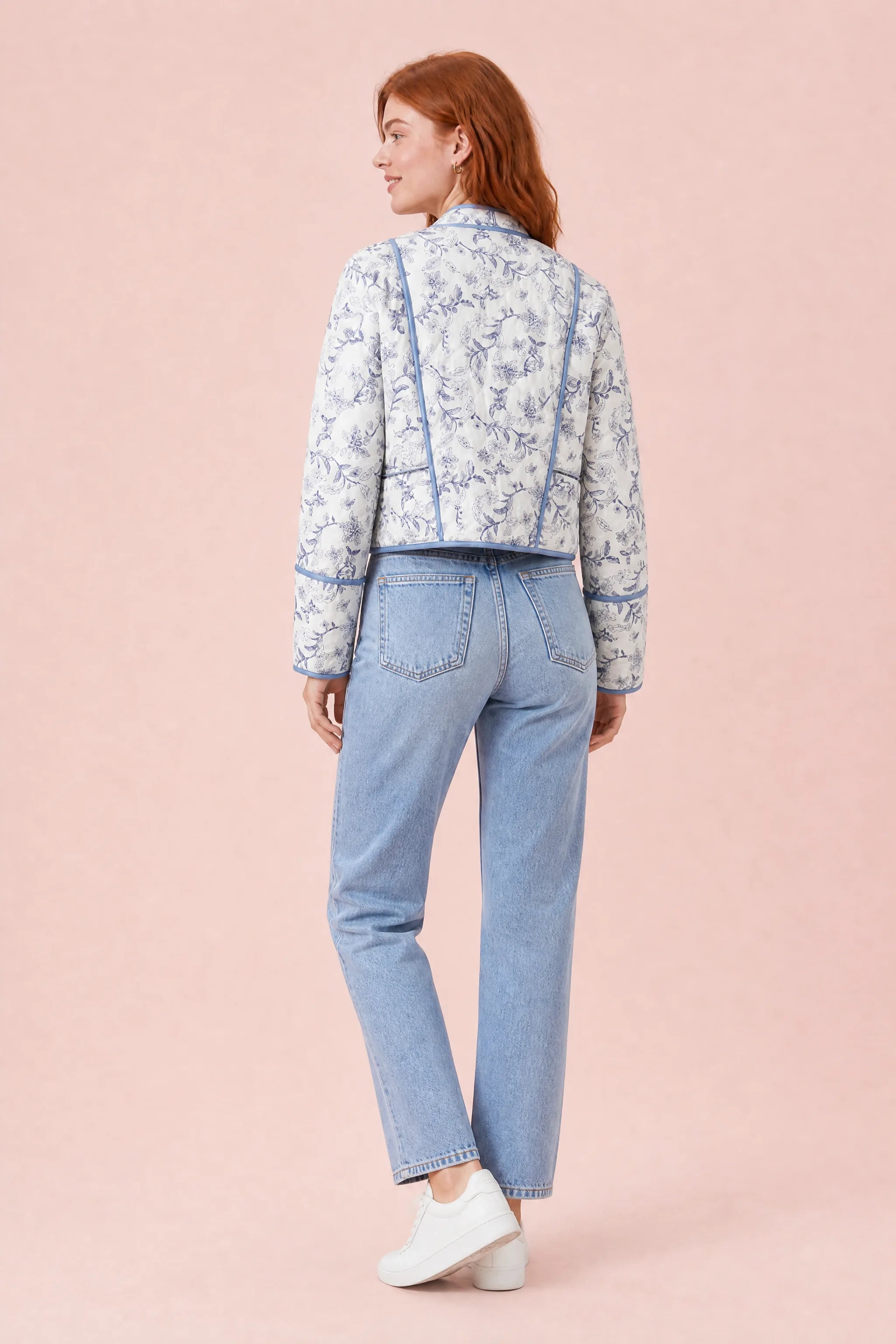 Veste matelassée blanche à imprimé floral | Vue de dos | Lounelle Paris