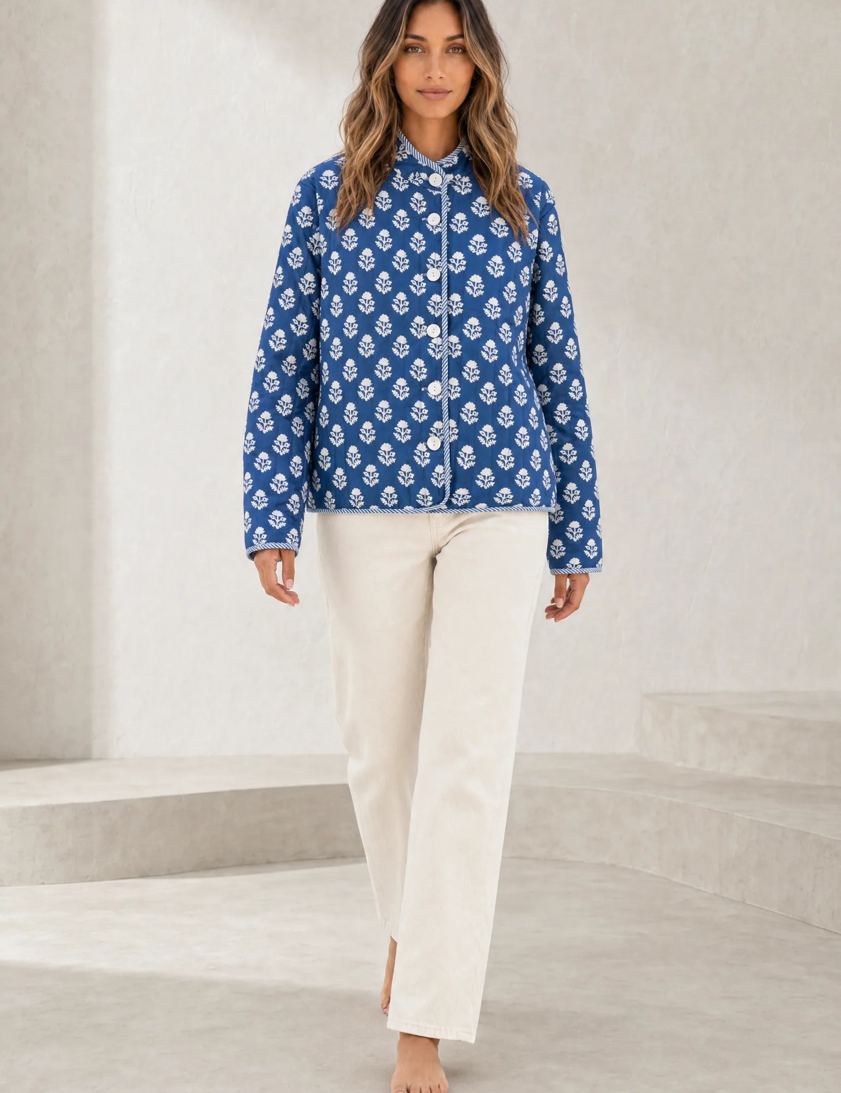 Veste matelassée imprimée col montant | Lounelle Paris