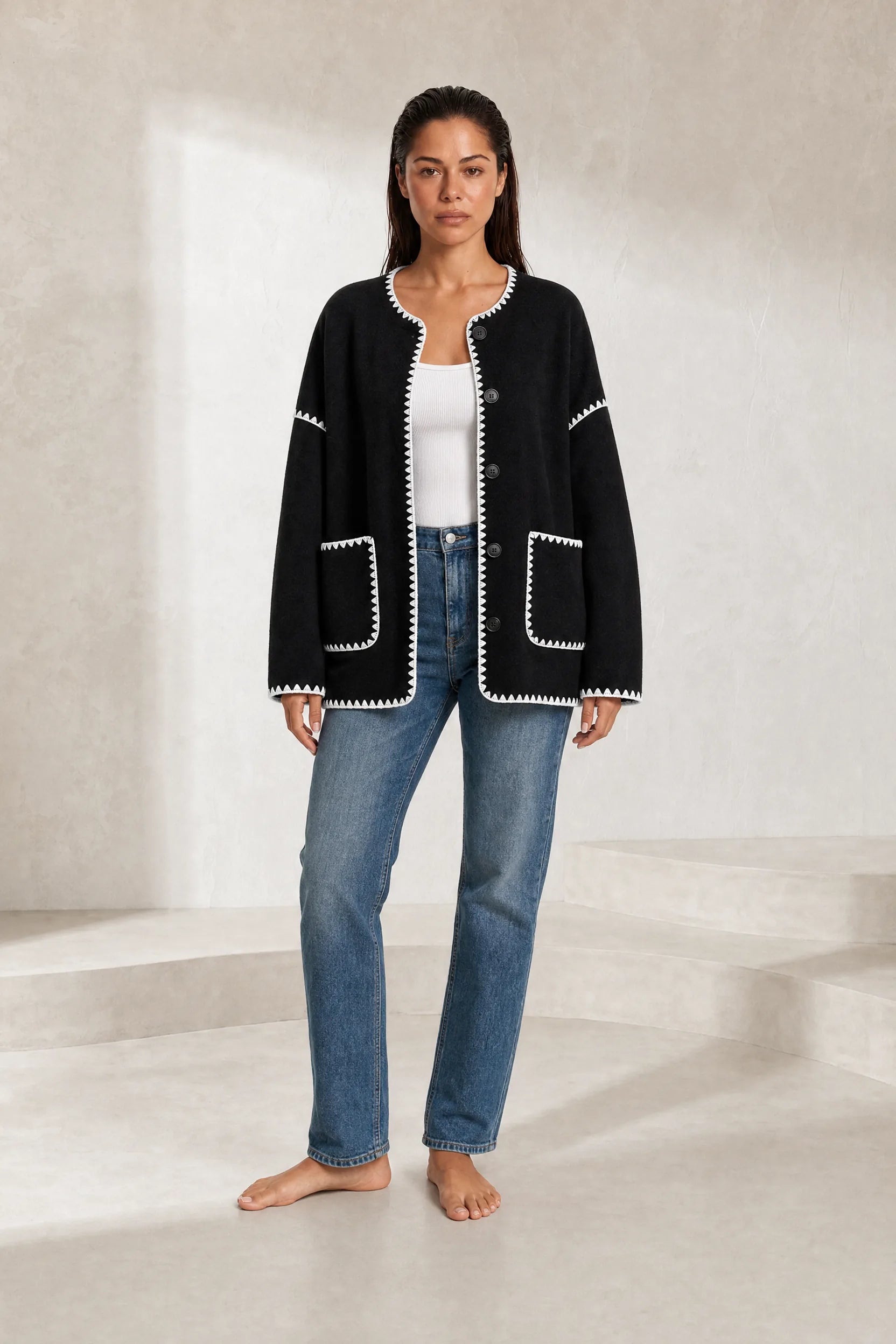 Veste polaire noire bicolore ample | Lounelle Paris